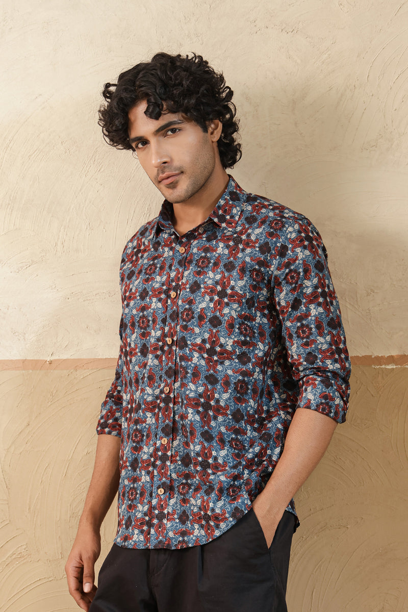 Black  Blue Ajrakh Full Sleeve Shirt