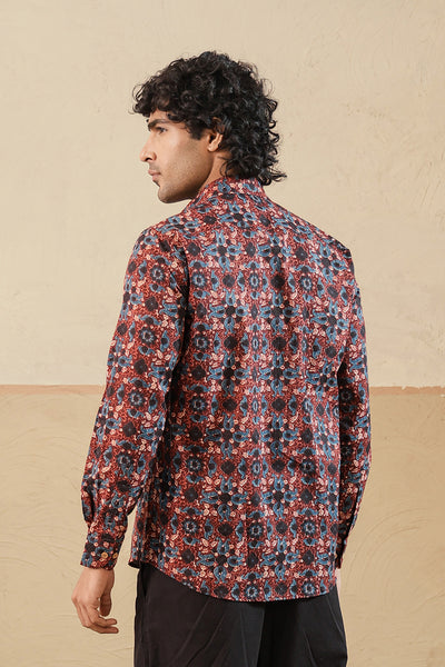 Red Blue Ajrakh Full Sleeve Shirt