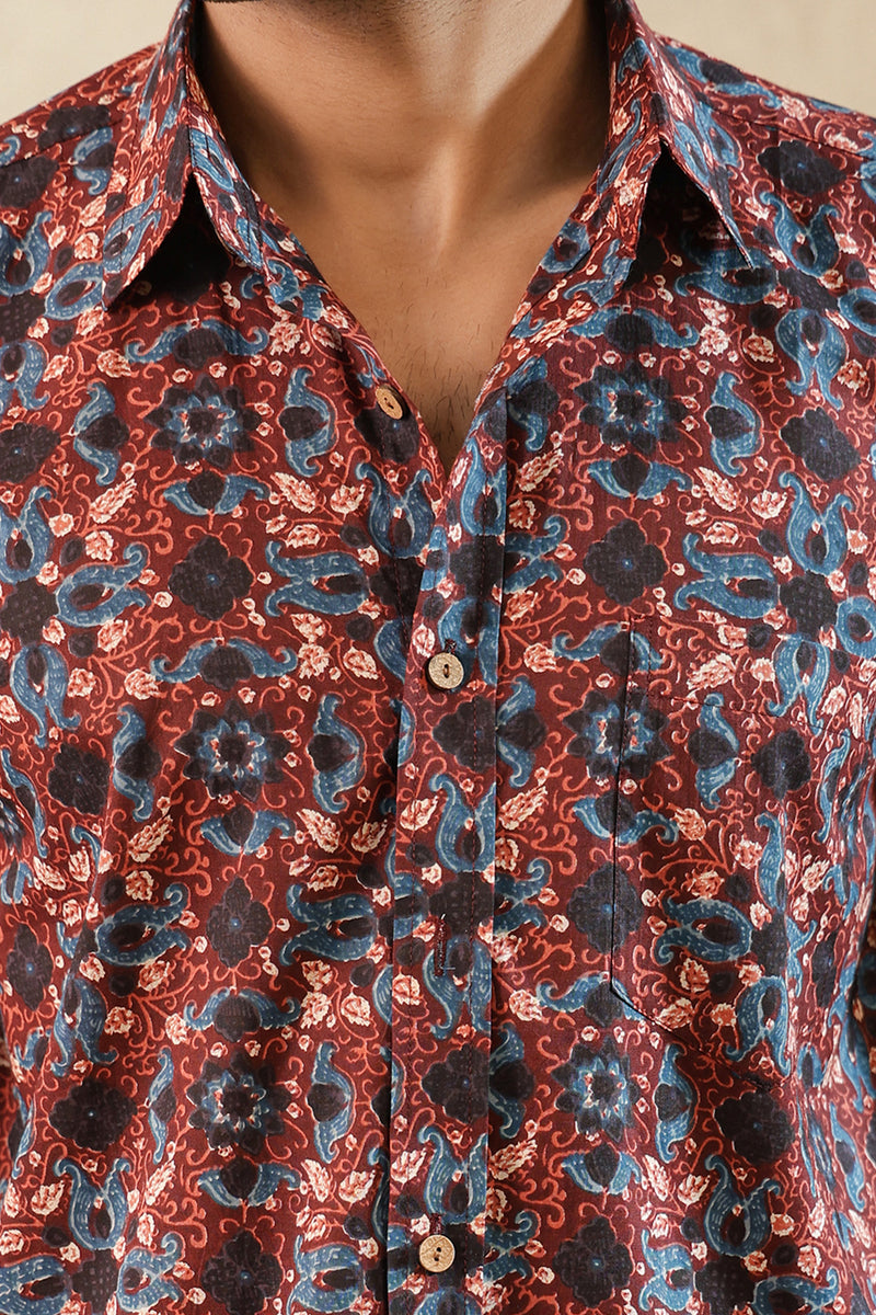 Red Blue Ajrakh Full Sleeve Shirt