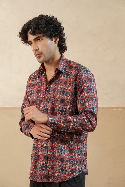 Red Blue Ajrakh Full Sleeve Shirt