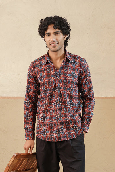 Red Blue Ajrakh Full Sleeve Shirt