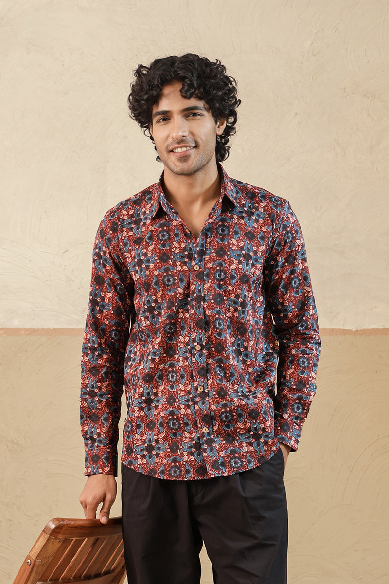 Red Blue Ajrakh Full Sleeve Shirt