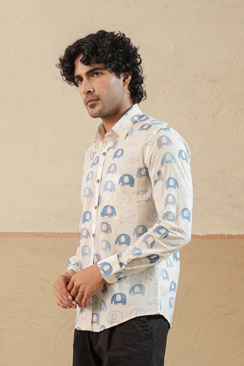 Multi Grey Elephant Full Sleeve Shirt
