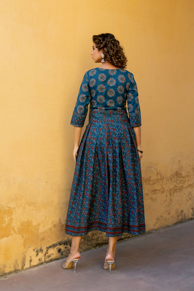 Blue Floral Box Pleat Dress