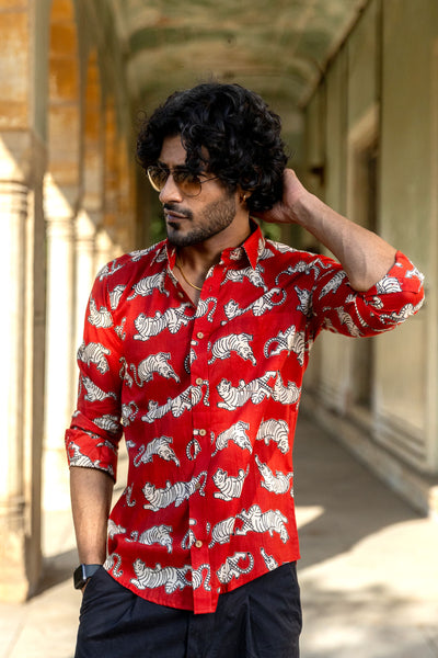 Red Anokhi Tiger Full Sleeve Shirt