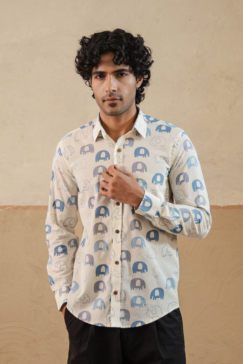 Multi Grey Elephant Full Sleeve Shirt
