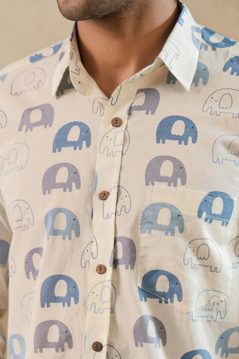 Multi Grey Elephant Full Sleeve Shirt