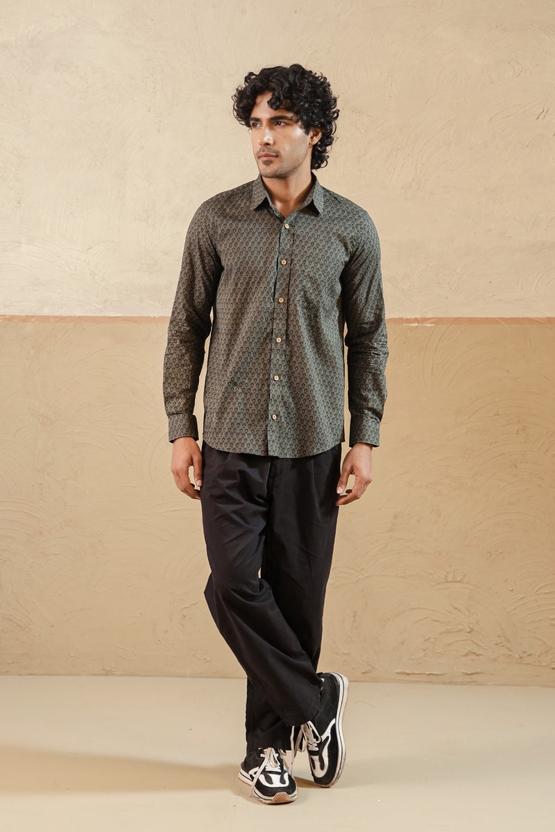 Grey Floral Buti Full Sleeve Shirt