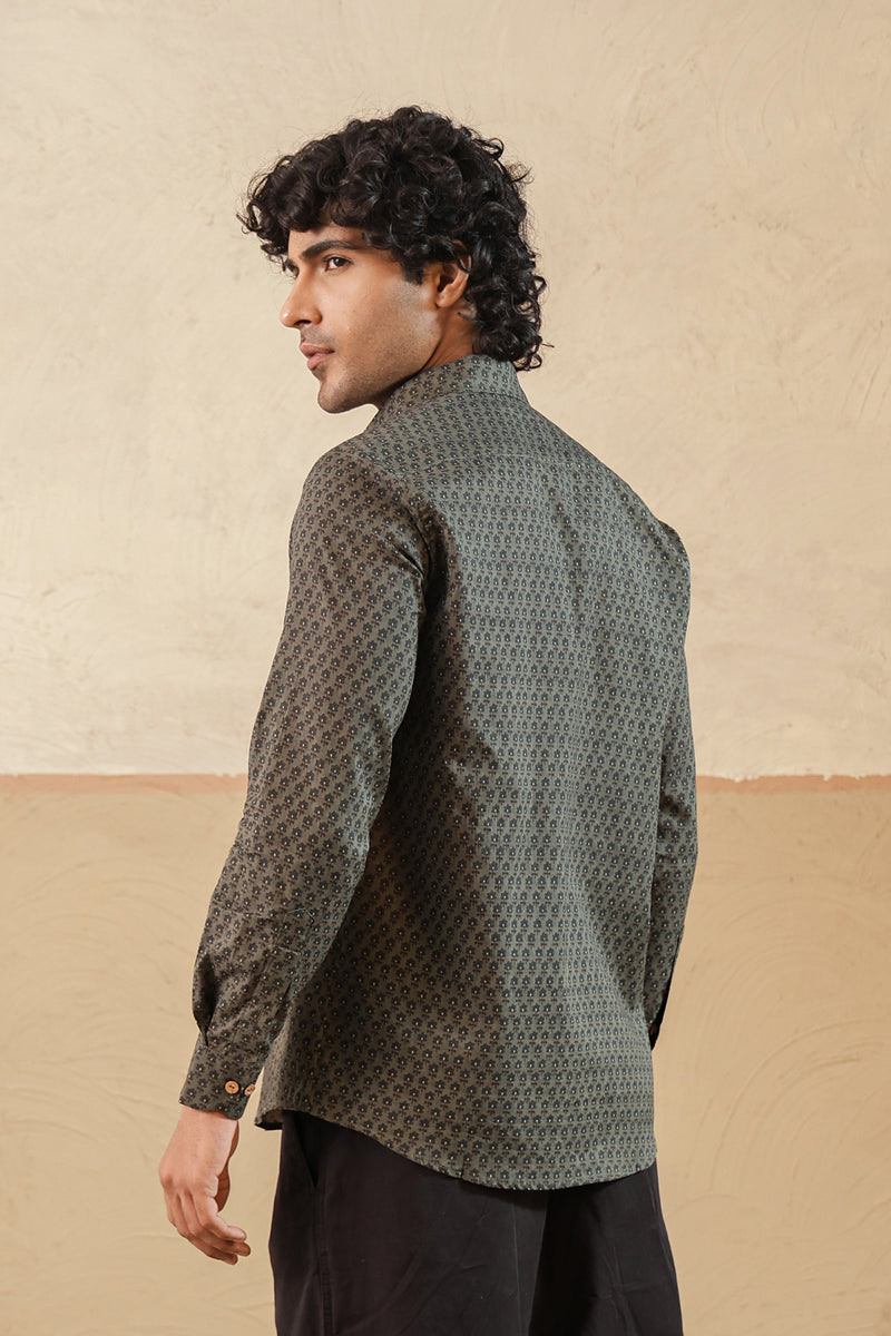 Grey Floral Buti Full Sleeve Shirt
