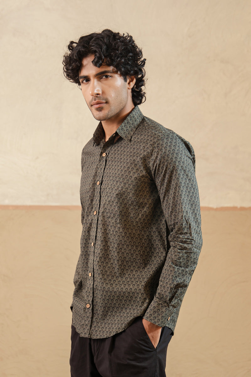 Grey Floral Buti Full Sleeve Shirt