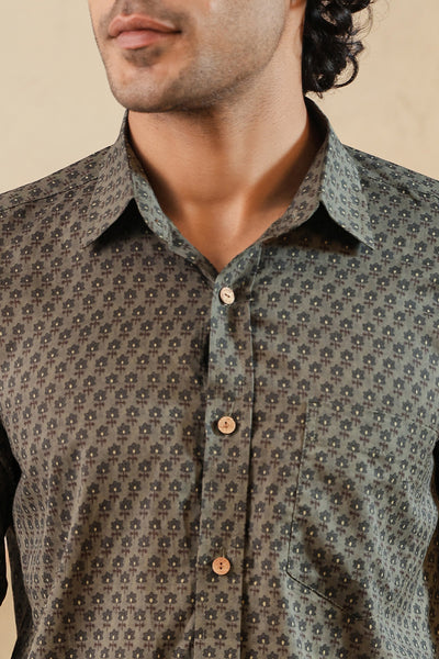 Grey Floral Buti Full Sleeve Shirt
