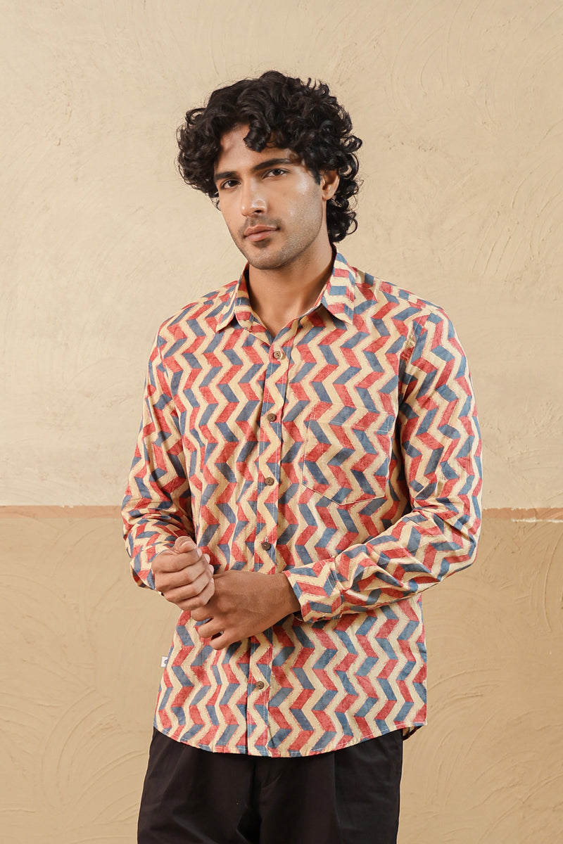 Pink Blue Chevron Full Sleeve Shirt