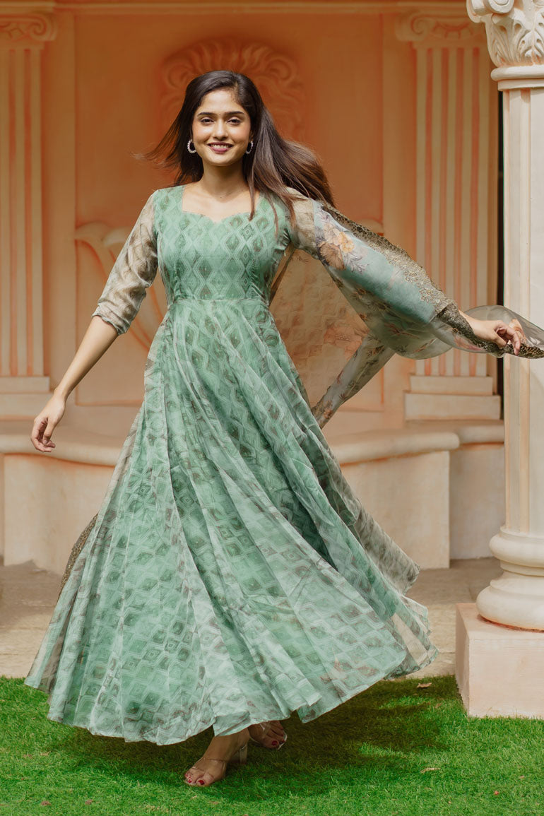 Riya Green Dress With Dupatta