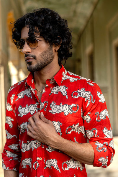 Red Anokhi Tiger Full Sleeve Shirt