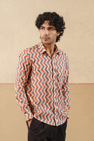 Pink Blue Chevron Full Sleeve Shirt