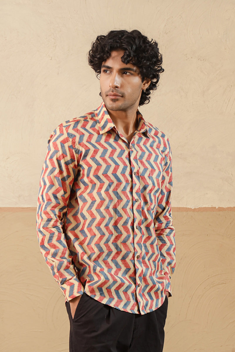 Pink Blue Chevron Full Sleeve Shirt