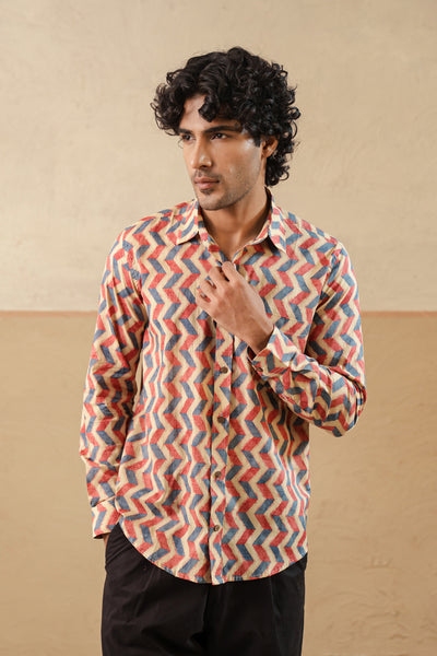 Pink Blue Chevron Full Sleeve Shirt