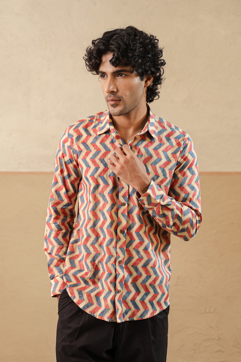 Pink Blue Chevron Full Sleeve Shirt