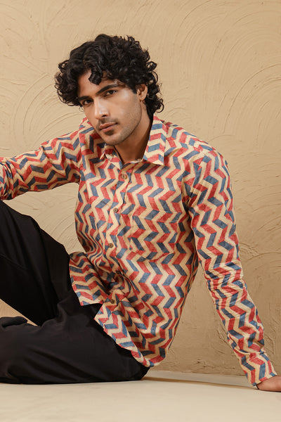 Pink Blue Chevron Full Sleeve Shirt