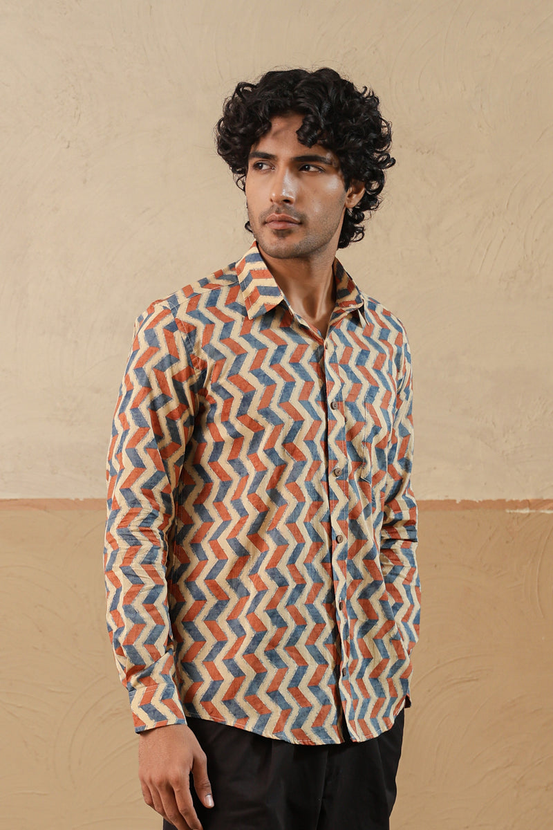 Orange Blue Chevron Full Sleeve Shirt