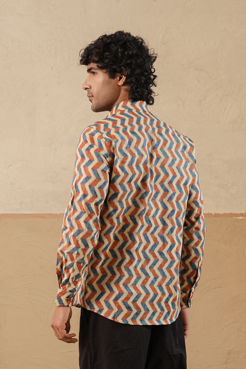 Orange Blue Chevron Full Sleeve Shirt