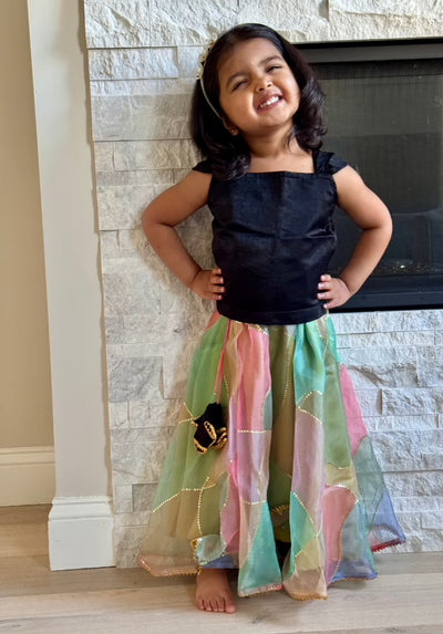 EXP - Black crop top and multicolour Organza skirt