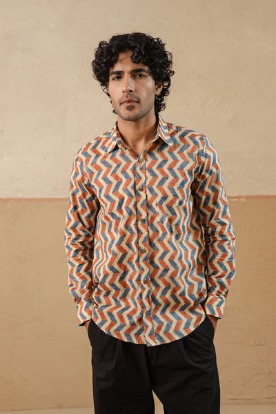 Orange Blue Chevron Full Sleeve Shirt