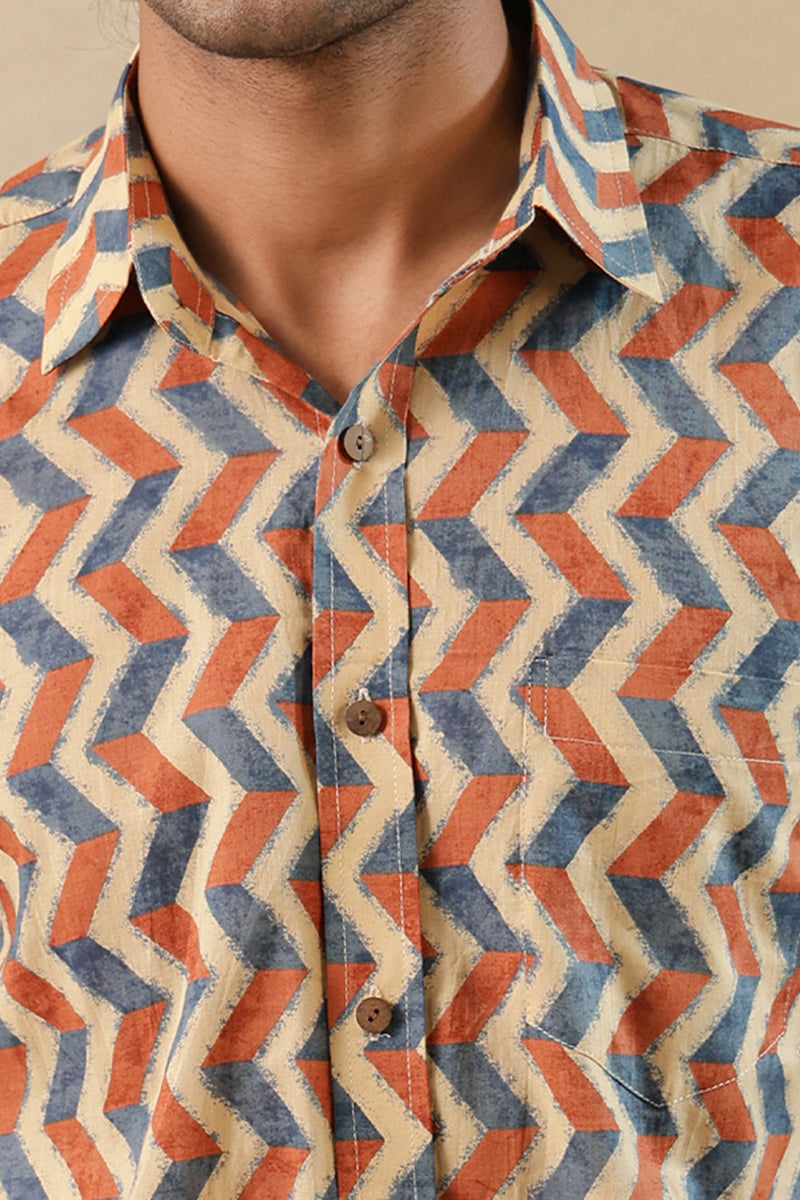 Orange Blue Chevron Full Sleeve Shirt