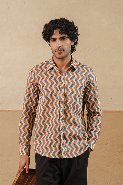 Orange Blue Chevron Full Sleeve Shirt