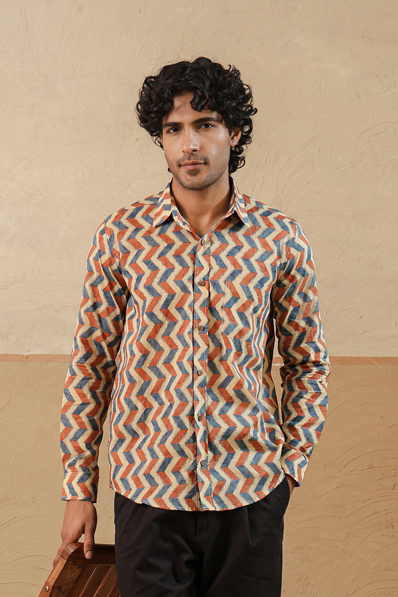 Orange Blue Chevron Full Sleeve Shirt