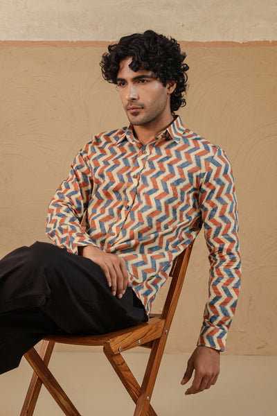 Orange Blue Chevron Full Sleeve Shirt