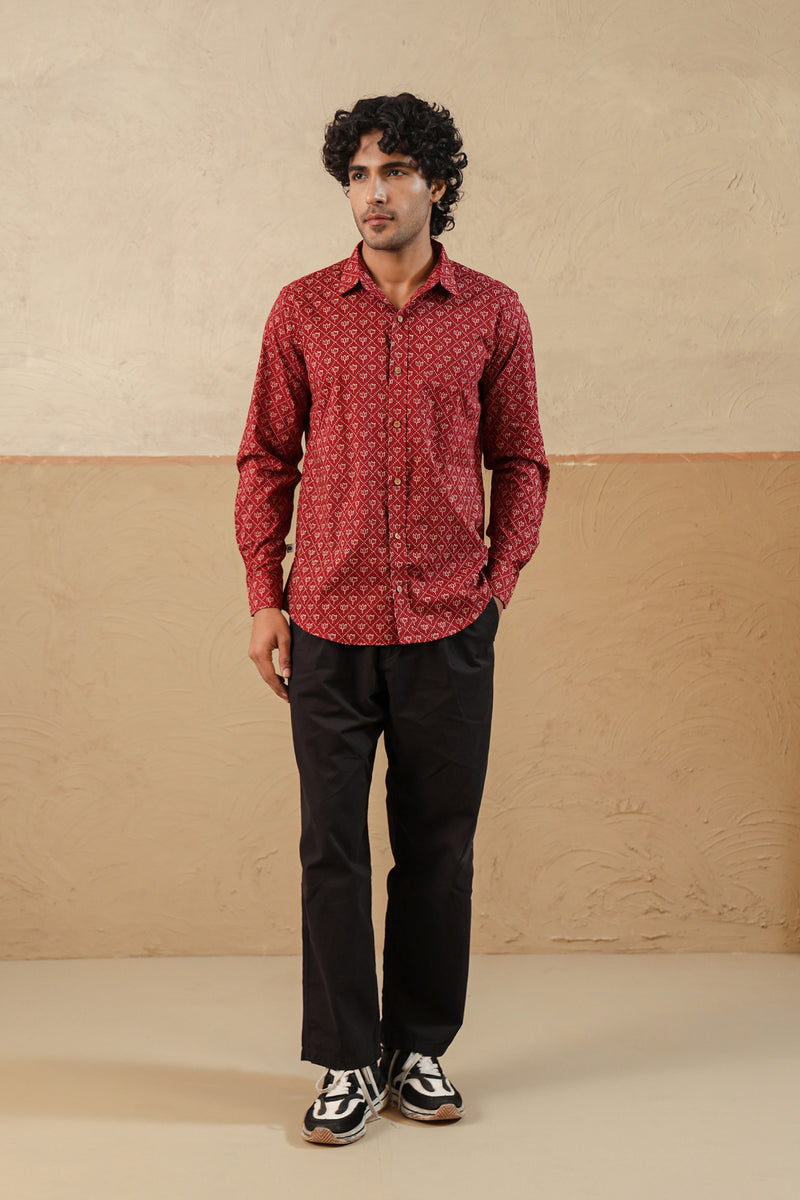 Red Lotus Buti Full Sleeve Shirt
