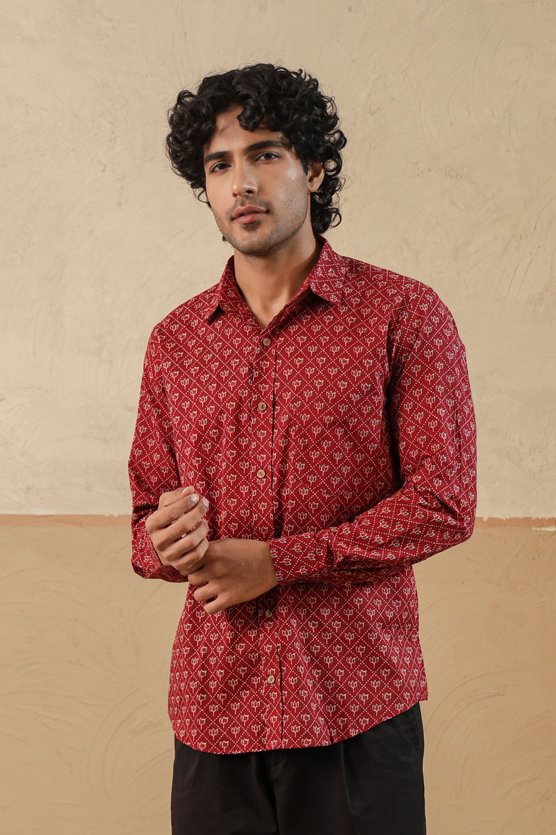 Red Lotus Buti Full Sleeve Shirt
