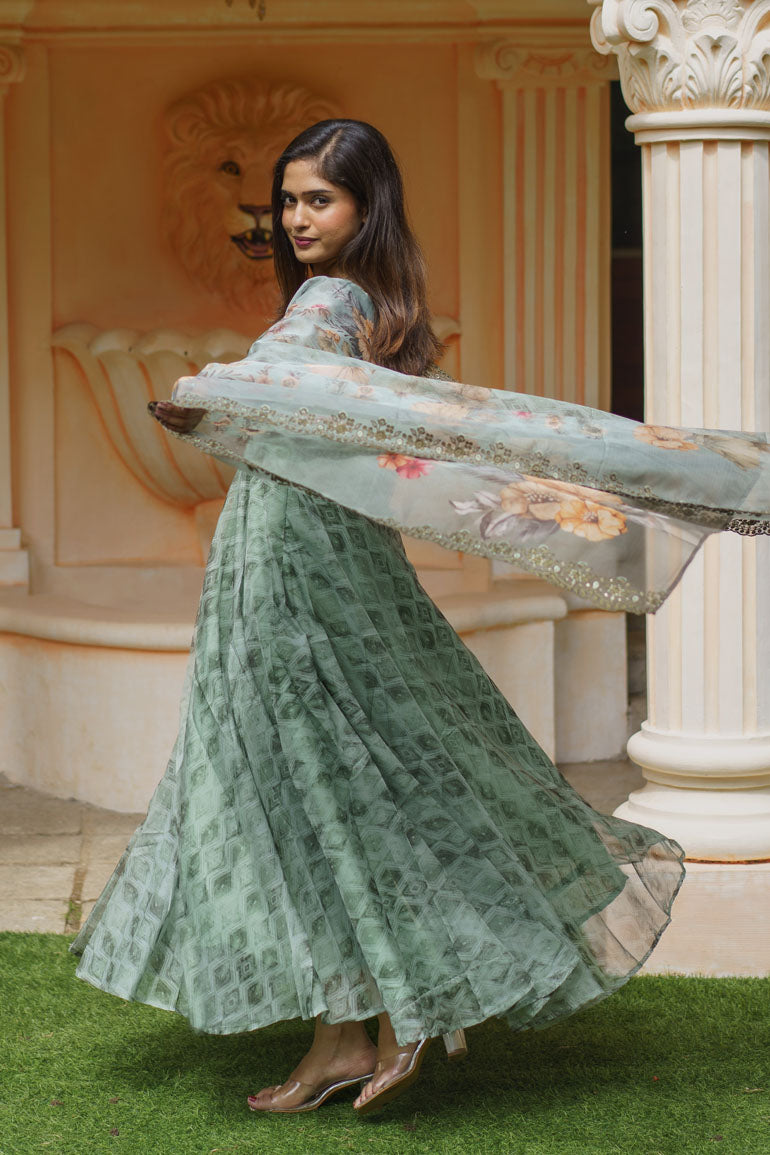 Riya Green Dress With Dupatta
