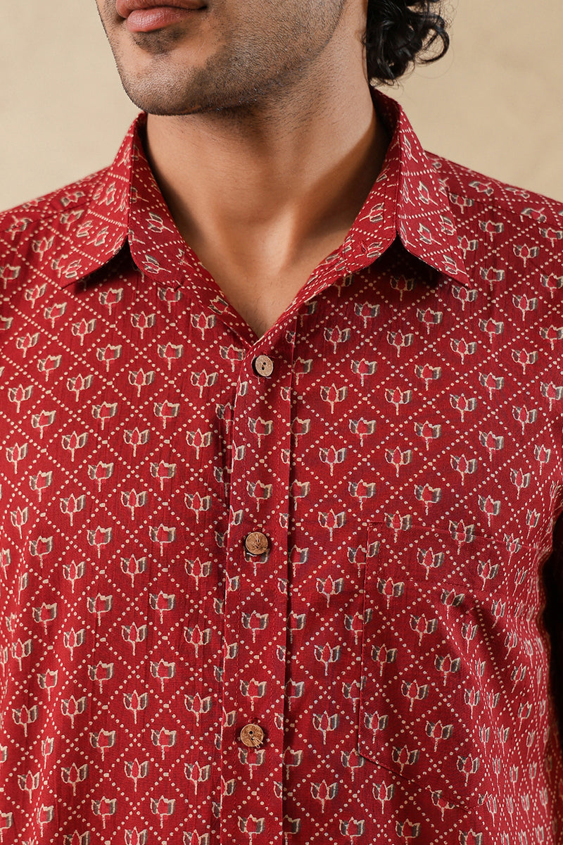 Red Lotus Buti Full Sleeve Shirt