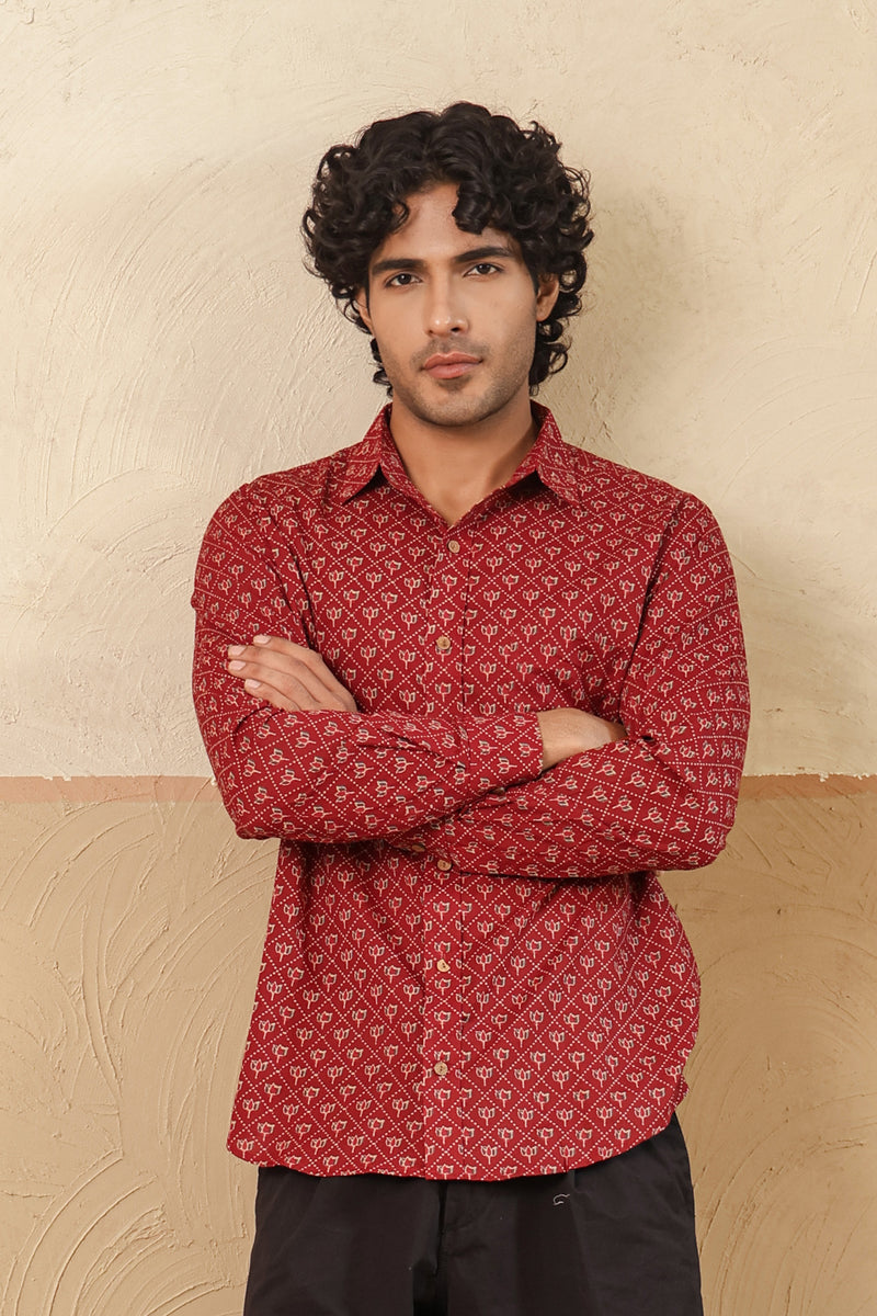 Red Lotus Buti Full Sleeve Shirt