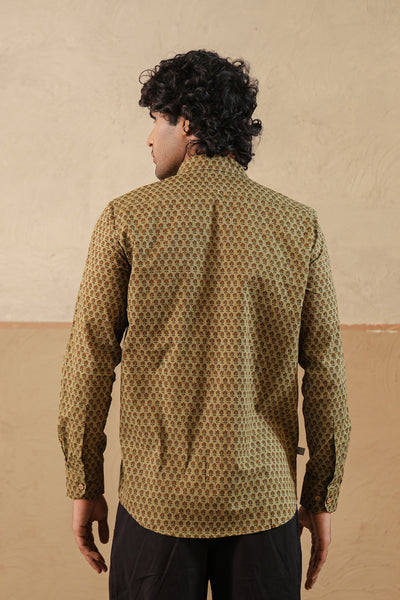 Olive Brown Floral Buti Full Sleeve Shirt