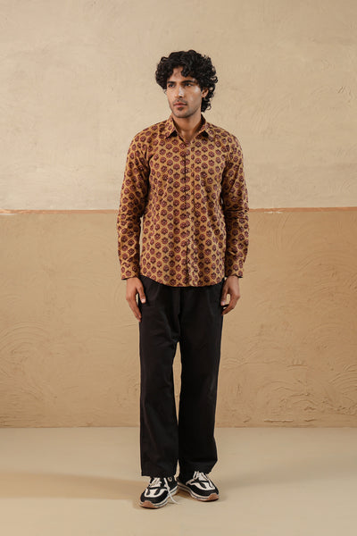 Mustard Stripe Red Buti Full Sleeve Shirt