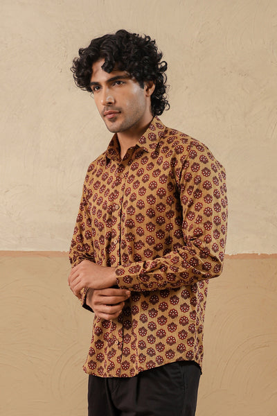 Mustard Stripe Red Buti Full Sleeve Shirt