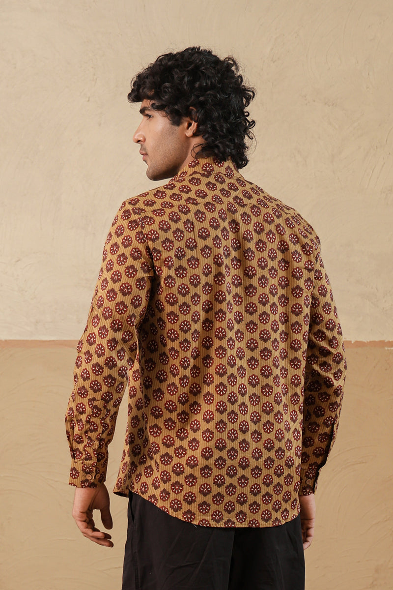 Mustard Stripe Red Buti Full Sleeve Shirt
