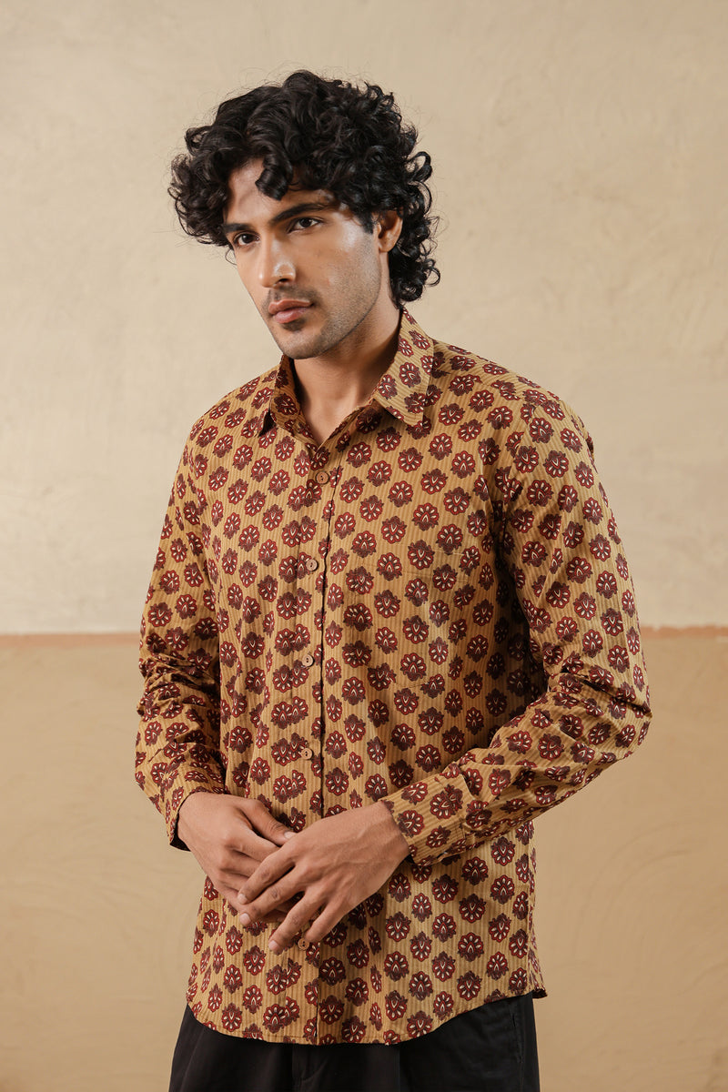 Mustard Stripe Red Buti Full Sleeve Shirt