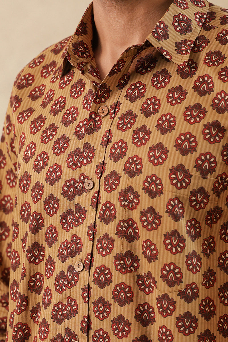 Mustard Stripe Red Buti Full Sleeve Shirt