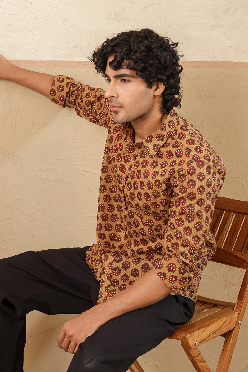 Mustard Stripe Red Buti Full Sleeve Shirt