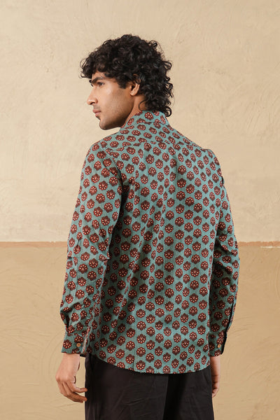 Blue Stripe Red Buti Full Sleeve Shirt