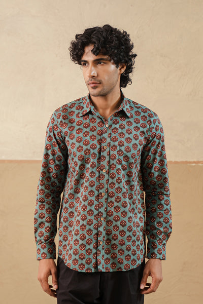 Blue Stripe Red Buti Full Sleeve Shirt