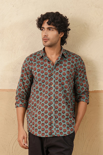 Blue Stripe Red Buti Full Sleeve Shirt