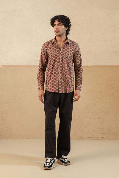 Brown Stripe Red Buti Full Sleeve Shirt