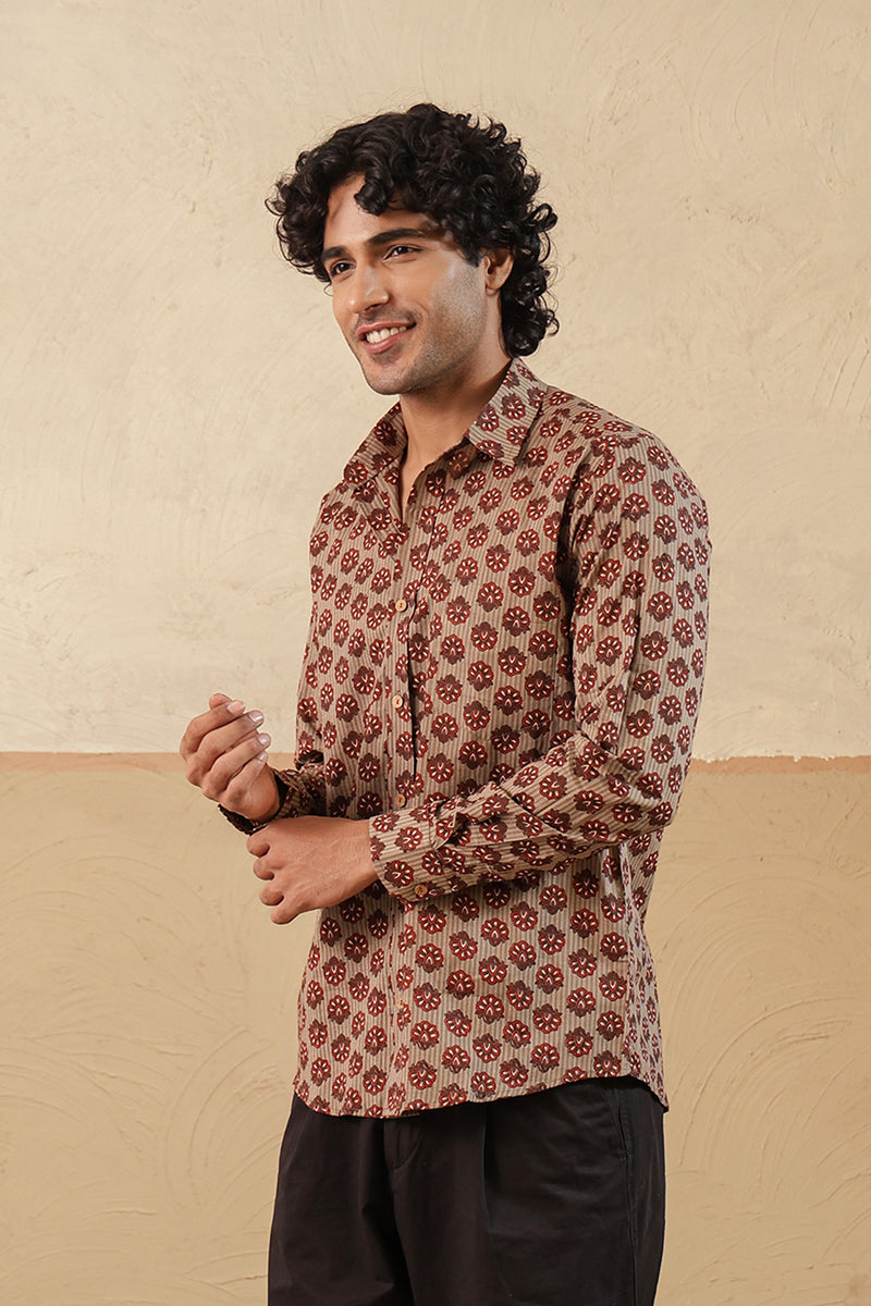 Brown Stripe Red Buti Full Sleeve Shirt