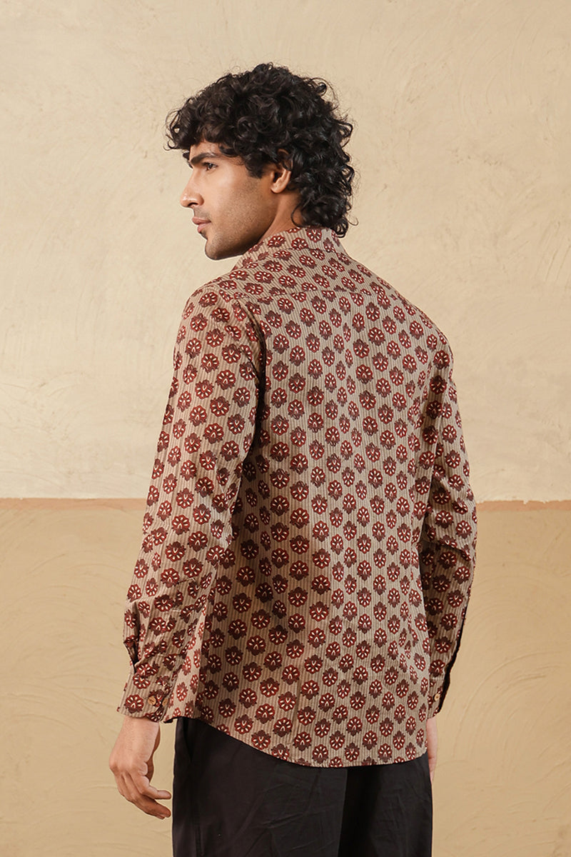 Brown Stripe Red Buti Full Sleeve Shirt