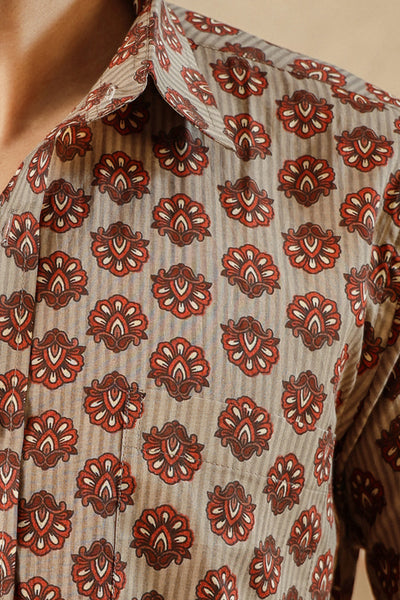 Brown Stripe Red Buti Full Sleeve Shirt